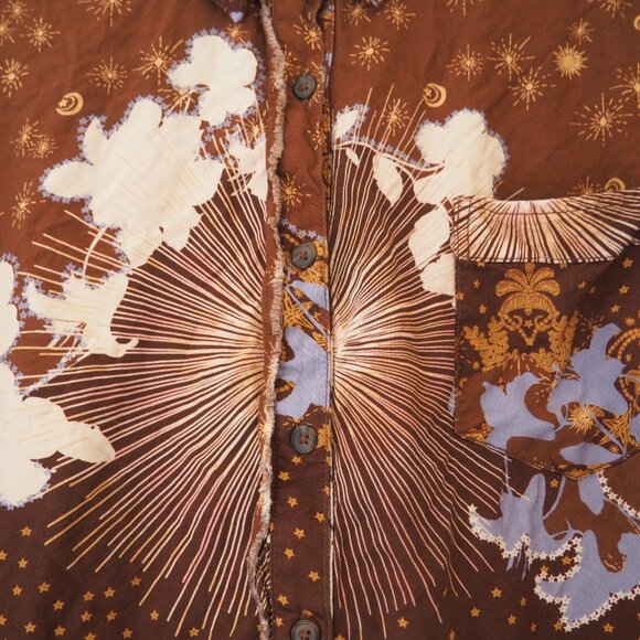 We The Free People Brown Good Vibes Button Down Short Sleeve Shirt sz M - Picture 5 of 8